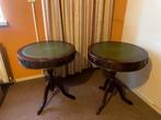 Bruine bijzettafel antiek 2 stuks | Groen leer | 3 lades, Antiek en Kunst, Ophalen