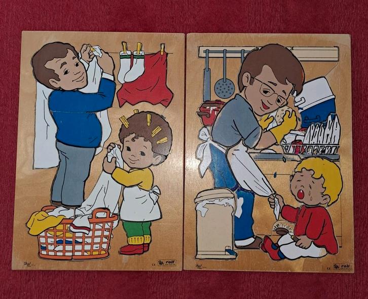 Vintage houten Rolf puzzelset: Man- kind af- was.€ 22.=, Kinderen en Baby's, Speelgoed | Houten speelgoed, Gebruikt, Overige typen