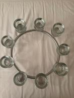 Stalen ring met 9 glaasjes, Huis en Inrichting, Woonaccessoires | Kandelaars en Kaarsen, Ophalen, Zo goed als nieuw, Metaal, Minder dan 25 cm
