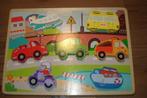 Houten puzzel met auto's, Ophalen of Verzenden, Minder dan 10 stukjes, 6 maanden tot 2 jaar