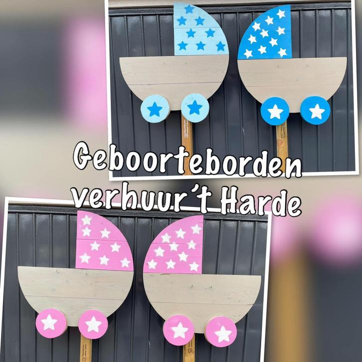 Te huur: steigerhouten kinderwagen geboortebord, Kinderen en Baby's, Kraamcadeaus en Geboorteborden, Zo goed als nieuw, Ophalen