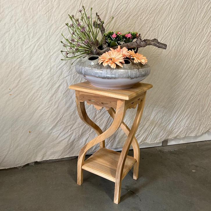 Bijzettafel - 30 x 30 cm - massief teakhout - Bij TTM Wonen, Huis en Inrichting, Tafels | Bijzettafels, Nieuw, Vierkant, 45 tot 60 cm