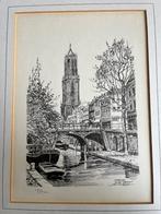 Ets Jos van Dijk - oude Gracht Utrecht, Antiek en Kunst, Kunst | Etsen en Gravures, Ophalen of Verzenden