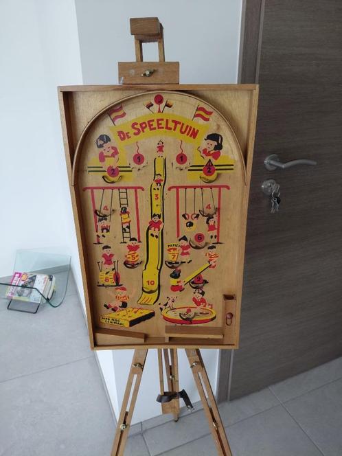 Vintage knikkerspel– knikkerbaan flipperkast thema speeltuin, Antiek en Kunst, Curiosa en Brocante, Ophalen of Verzenden