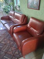 leren bank en fauteuil, Huis en Inrichting, Ophalen, Zie foto, Gebruikt, 150 tot 200 cm