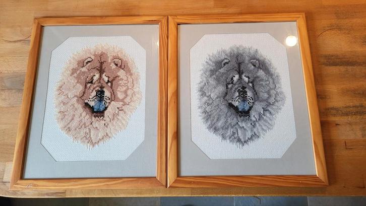 Borduurwerk/Schilderij - Chow Chow, Huis en Inrichting, Woonaccessoires | Schilderijen, Tekeningen en Foto's, Schilderij, Minder dan 50 cm