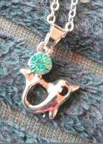 Ketting dolfijn aquamarijn steentje, Sieraden, Tassen en Uiterlijk, Kettingen, Verzenden, Nieuw, Zilver, Met hanger