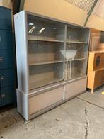 Vintage metalen vitrinekast, Ophalen, 150 tot 200 cm, Glas, 150 tot 200 cm