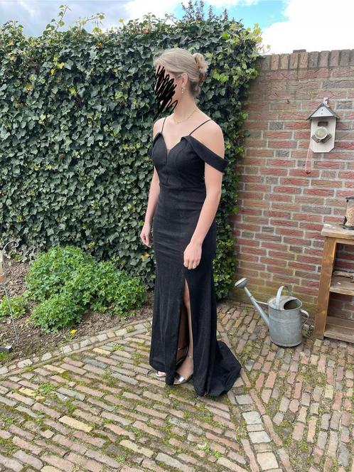 Galajurk zwart met glitter, Kleding | Dames, Gelegenheidskleding, Zo goed als nieuw, Galajurk, Maat 38/40 (M), Zwart, Verzenden