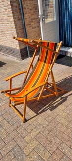 Vintage strandstoel met zonnekap, Tuin en Terras, Tuinstoelen, Gebruikt, Ophalen of Verzenden, Hout