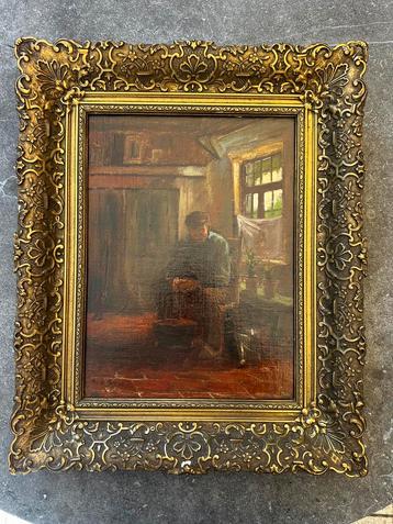 Olieverfschilderij Interior with Seated Figure A. v.d. Berg beschikbaar voor biedingen