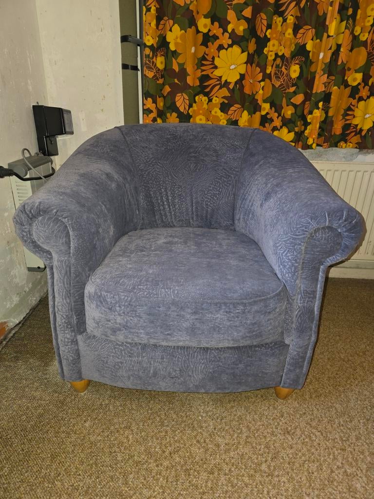 Blauw/paarse fauteuil, Ophalen, Gebruikt, Klassiek, 75 tot 100 cm