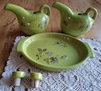Vintage groene Italiaans olie en azijn kannetjes met roosjes, Ophalen of Verzenden