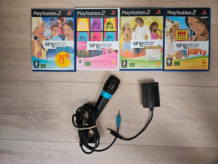Singstar Playstation 2 Set: 4 Games + Microfoon, Spelcomputers en Games, Games | Overige, Gebruikt, Muziek, 3 spelers of meer