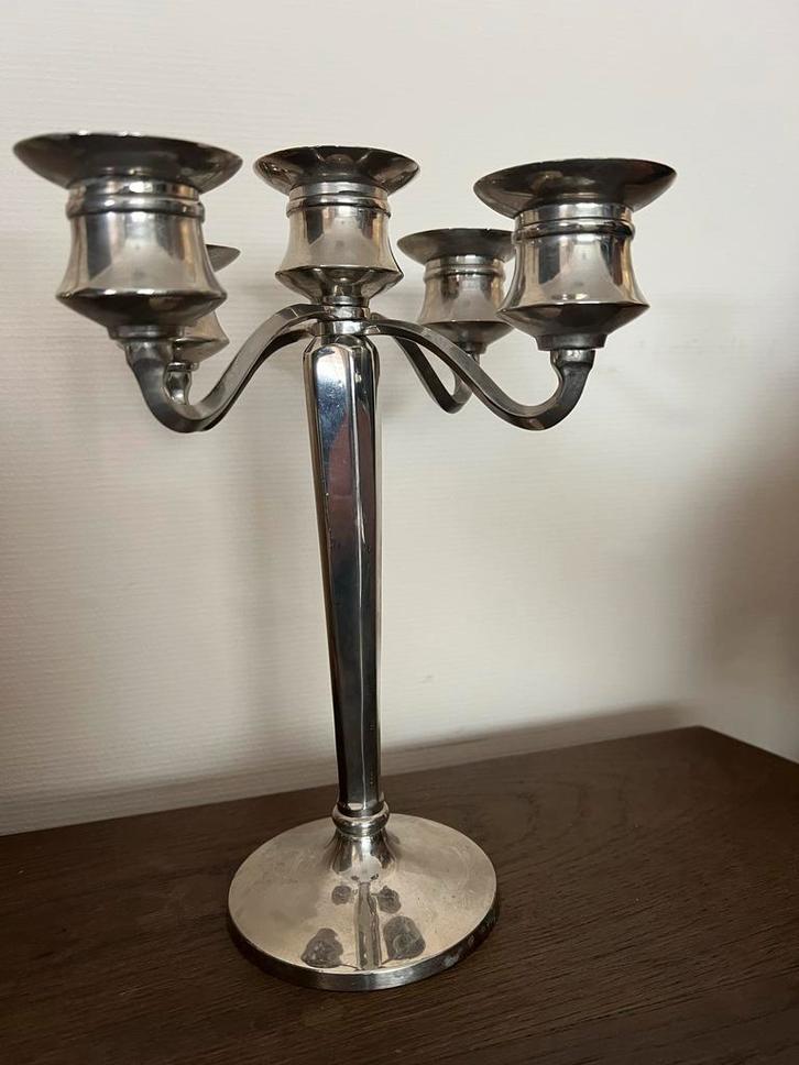 Vintage Vijfarmige Kandelaar - kersttafel, Antiek en Kunst, Antiek | Kandelaars, Overige materialen, Ophalen of Verzenden
