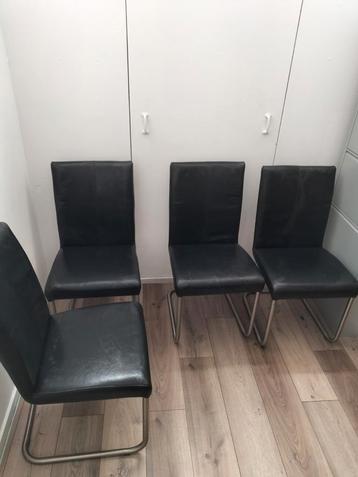 Set van 4 zwarte leren eetkamerstoelen beschikbaar voor biedingen