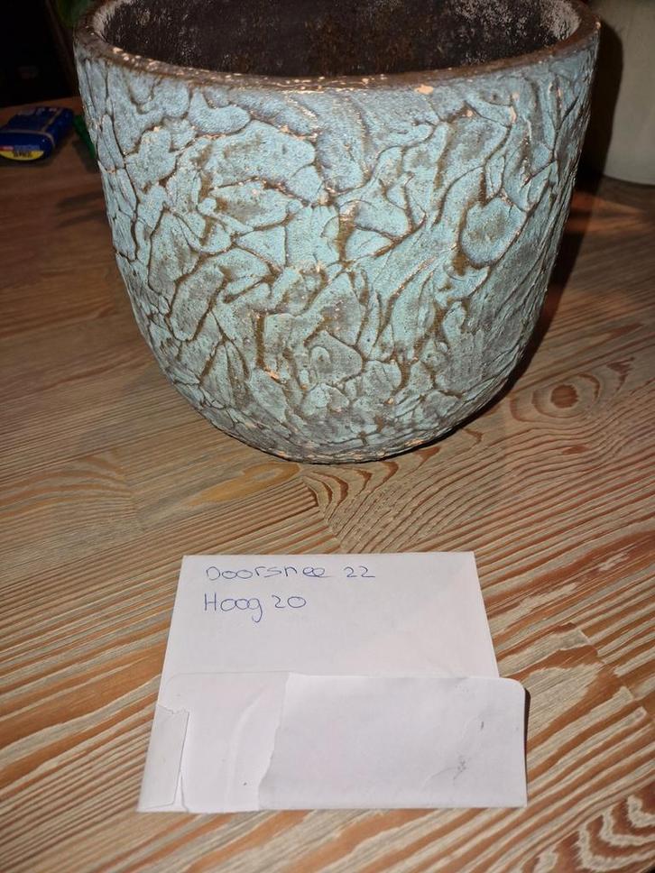 MOOIE TURQUOISE BLOEMPOT, Tuin en Terras, Bloempotten, Gebruikt, Minder dan 40 cm, Rond, Ophalen of Verzenden