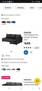 Slaapbank met opberg compartiment zwart nepleer, Ophalen, Nieuw, Tweepersoons, 200 cm