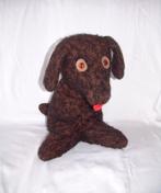 Oude grote knuffel ,35 cm hoog, bruine Hond hondje handwerk, Ophalen of Verzenden, Hond