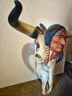 Decoratieve Stierenhoorn met Indianenhoofd, Antiek en Kunst, Ophalen