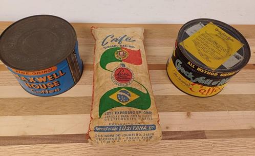2 Vintage coffee blikken & Koffiezak met inhoud, Verzamelen, Blikken, Overige, Overige merken, Ophalen of Verzenden