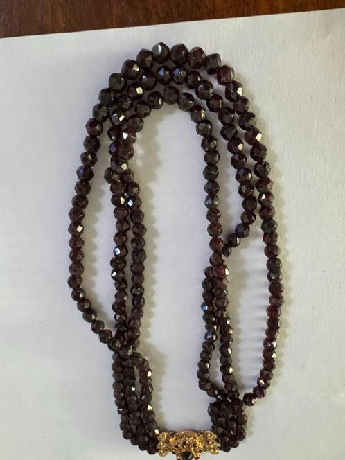 granaat 3  rijen  dik, Sieraden, Tassen en Uiterlijk, Antieke sieraden, Ketting, Zilver, Ophalen of Verzenden