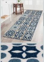 Wit blauwe loper - 80x350cm - Modern & Antislip, Huis en Inrichting, Stoffering | Tapijten en Kleden, Wit, 200 cm of meer, Zo goed als nieuw