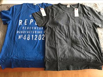 Replay Beachwear t-shirt opdruk maat L blauw of antraciet M beschikbaar voor biedingen