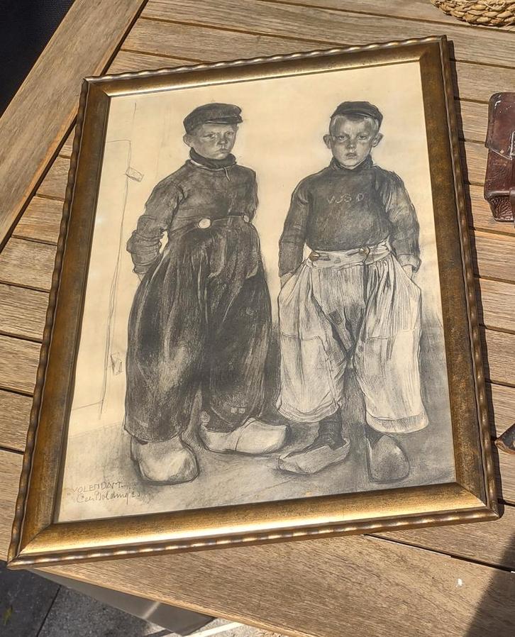 Litho Cees Bolding Klederdracht Volendam 2 jongens, Antiek en Kunst, Kunst | Etsen en Gravures, Ophalen of Verzenden