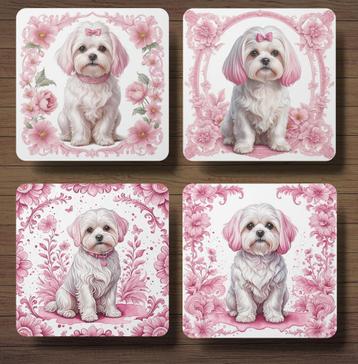 Maltezer Delfts Roze onderzetters met houder beschikbaar voor biedingen