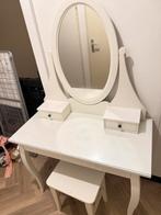 Witte kaptafel met spiegel en krukje - IKEA stijl, Huis en Inrichting, Tafels | Kaptafels, Gebruikt, 100 tot 150 cm, Hout, 50 tot 100 cm
