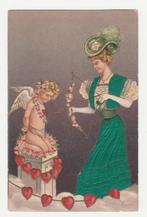 Dame met de pijl en boog van Cupido.   Zijde.  Reliëfkaart., Verzamelen, Overige thema's, Ongelopen, Voor 1920, Verzenden