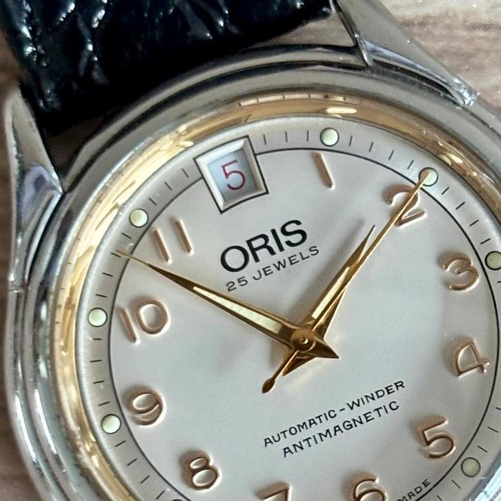 Mooi Oris horloge, Sieraden, Tassen en Uiterlijk, Horloges | Heren, Gebruikt, Polshorloge, Overige merken, Staal, Leer, Ophalen of Verzenden