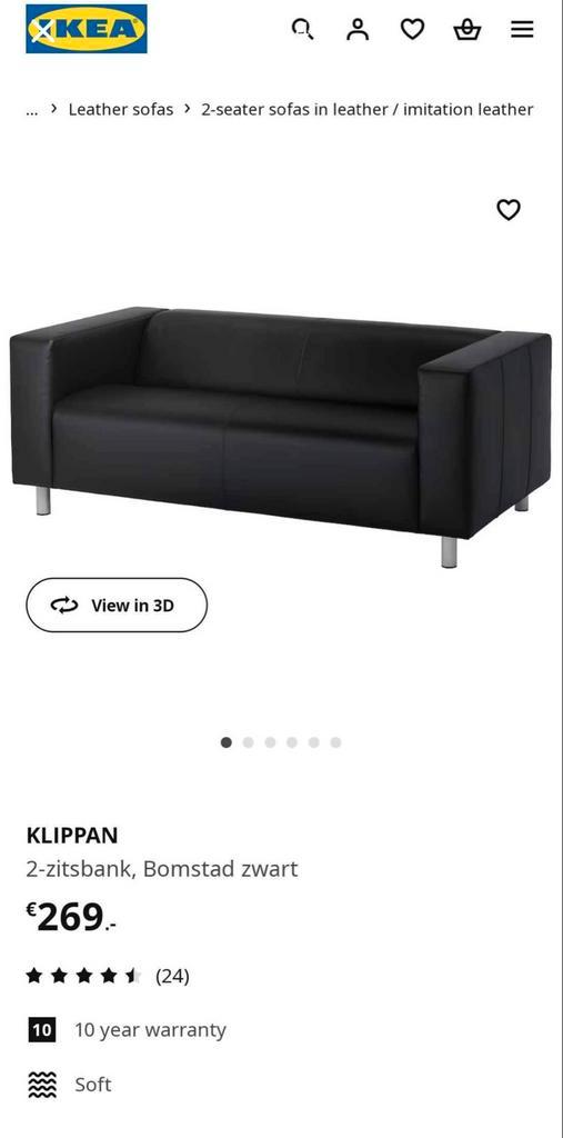 IKEA KLIPPAN 2-zitsbank – Zwart | Zo goed als nieuw, Huis en Inrichting, Banken | Sofa's en Chaises Longues, Gebruikt, Tweepersoons