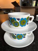 Vintage Kop en schotel soepkommen Arcopal lotus groen blauw, Antiek en Kunst, Antiek | Servies los, Ophalen of Verzenden