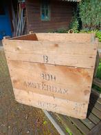 Vintage ruwhouten kist met opdruk Amsterdam, Minder dan 50 cm, Minder dan 50 cm, Gebruikt, Ophalen of Verzenden