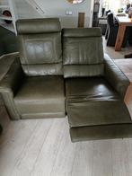 Groene leren bank met relaxfunctie, Ophalen, Gebruikt, 75 tot 100 cm, Leer