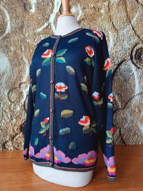 💖Prachtige 100% Alpaca wollen bloemen vest Intarsia XL, Kleding | Dames, Truien en Vesten, Zo goed als nieuw, Maat 42/44 (L)