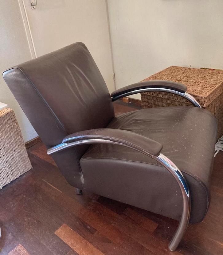 Prachtige leren design stoel van Molinari.  Echt Leer!, Huis en Inrichting, Stoelen, Gebruikt, Eén, Leer, Bruin, Ophalen