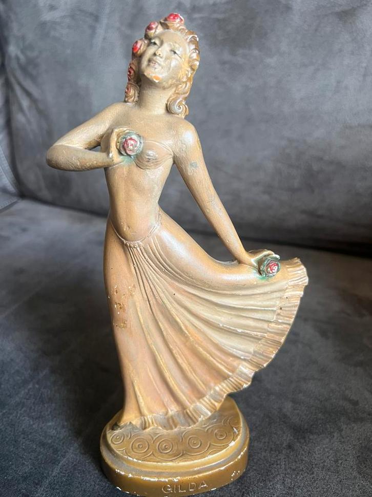 Antiek Beeldje Dansende Vrouw / Gilda Gesigneerd., Antiek en Kunst, Kunst | Beelden en Houtsnijwerken, Ophalen of Verzenden