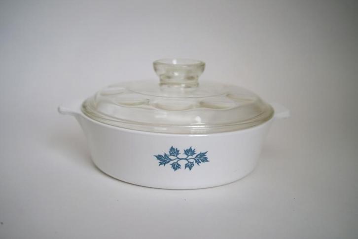 vintage pyroflam blue band rond glaskeramiek oven pan bak, Huis en Inrichting, Keuken | Potten en Pannen, Zo goed als nieuw, Overige typen