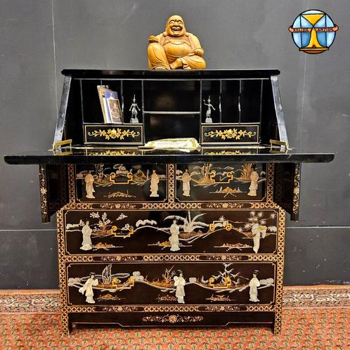 Vintage Chinees bureau / Aziatische secretaire (speksteen), Huis en Inrichting, Bureaus, Gebruikt, Bureau, Ophalen of Verzenden