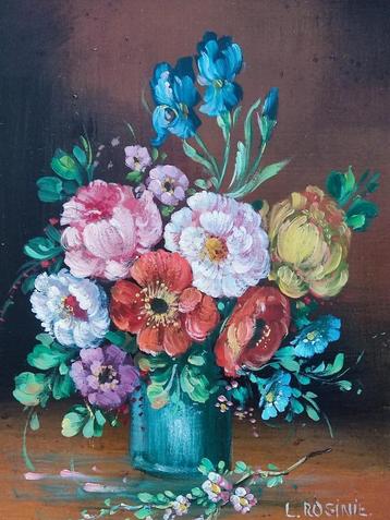 L. Rosinie (XX) - Stilleven met rozen in vaas (op koper) beschikbaar voor biedingen