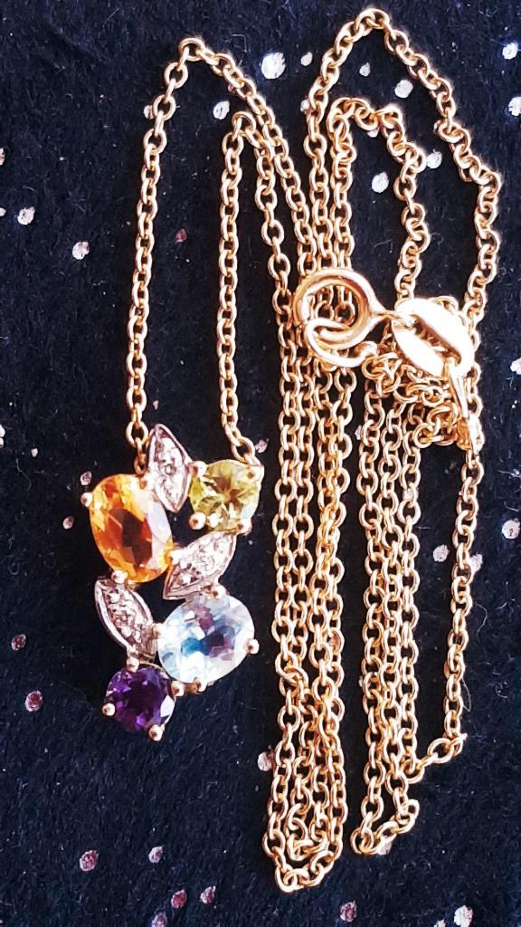 Prachtige gouden ketting met hanger edelstenen 14 karaats, Sieraden, Tassen en Uiterlijk, Kettingen, Zo goed als nieuw, Goud, Goud