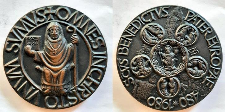 Sint Benedictus, Niel Steenbergen, Postzegels en Munten, Penningen en Medailles, Brons, Nederland, Verzenden