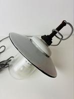 Industrieel art deco emaille glas hanglamp, Huis en Inrichting, Lampen | Hanglampen, Ophalen of Verzenden, Gebruikt, Glas, Minder dan 50 cm