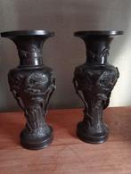 Set antieke bronzen Japanse vazen reliëf 30 cm, Ophalen