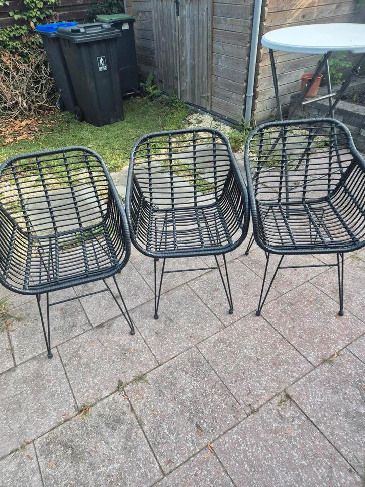 3 Tuinstoelen Zwart Rotan Look, Tuin en Terras, Tuinstoelen, Zo goed als nieuw, Rotan, Ophalen