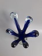 Vintage kobalt blauw glazen vinger vaasje, Antiek en Kunst, Antiek | Vazen, Ophalen of Verzenden