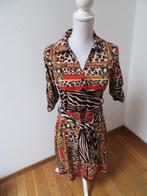 R66 Y-CONIC hemdblouse jurk travelstof bruin oranje S 36, Kleding | Dames, Bruin, Ophalen of Verzenden, Zo goed als nieuw, Knielengte